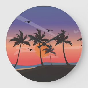 Redondo Grande PALMERAS TROPICALES DE PLAYA ÁRBOLES DE ARTE Reloj
