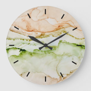 Redondo Grande Pastel Abstracto Apricot Verde Orgánico Gran Reloj