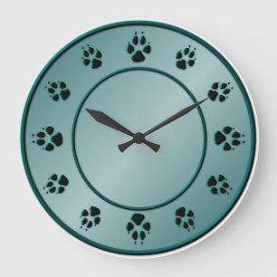 Redondo Grande Patas del perro en reloj de la turquesa