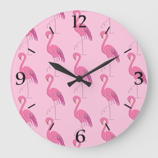Redondo Grande Patrón Flamingo Rosa bonito Gran Reloj (Anverso)