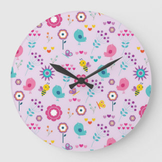 Redondo Grande Patrón floral púrpura Primavera curada y reloj de