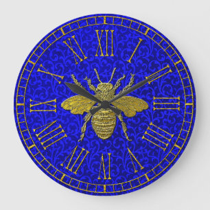 Redondo Grande Patrón Rococo Azul Dorado Gran Reloj