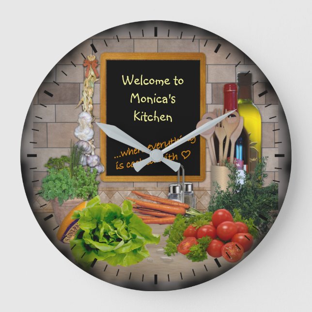 Redondo Grande (Personalizable) Reloj de cocina (Anverso)