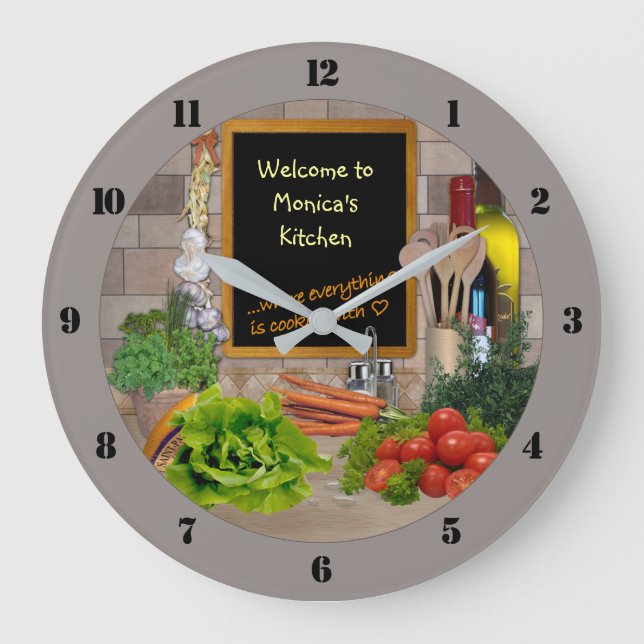 Redondo Grande (Personalizable) Reloj de cocina (Anverso)