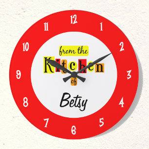 Redondo Grande Personalizado de la cocina del reloj rojo retro