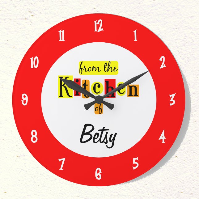 Redondo Grande Personalizado de la cocina del reloj rojo retro (Subido por el creador)