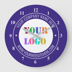Redondo Grande Personalizado Empresa Logotipo y reloj de texto El
