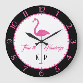 Redondo Grande Personalizado Flamingo Rosado Clásico reloj de par