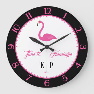 Redondo Grande Personalizado Flamingo Rosado Clásico reloj de par