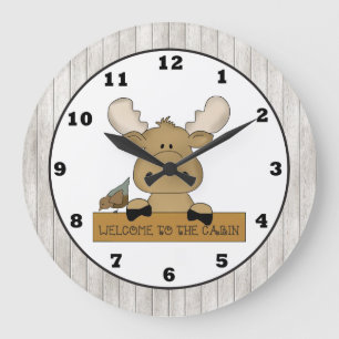 Redondo Grande Personalizado Moose Bienvenida Cabina reloj pared