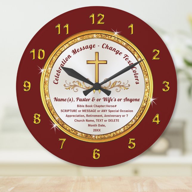 Redondo Grande Personalizado, reloj con verso bíblico, cambio de  (Bible verse clocks. Personalized gifts for pastors. Gift for pastor and wife. Religious gift ideas.)