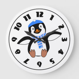 Redondo Grande Pingüino que lleva un reloj de la bufanda