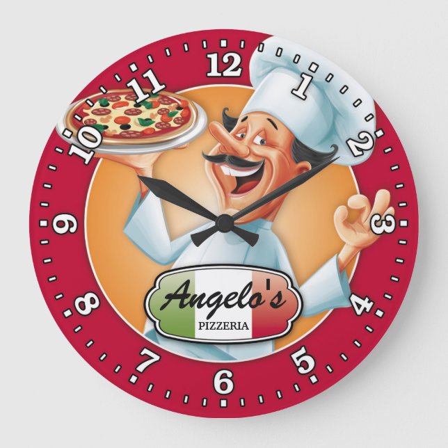 Redondo Grande Pizza Parlor Pizzeria Reloj italiano personalizado (Anverso)