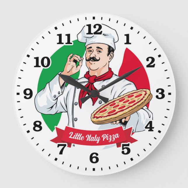 Redondo Grande Pizza Parlor Pizzeria Reloj italiano personalizado (Anverso)