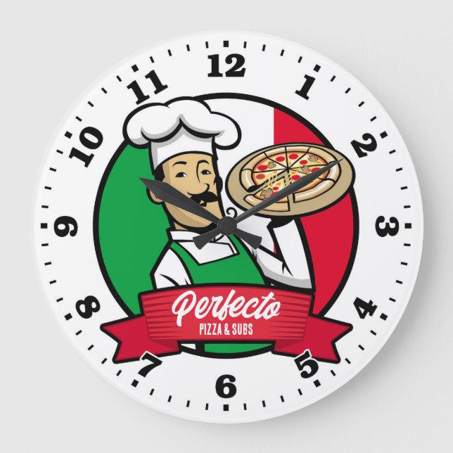 Redondo Grande Pizza Parlor Pizzeria Reloj italiano personalizado (Anverso)