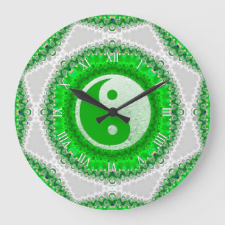 Redondo Grande Prosperity Green YinYang FengShui reloj de la deco