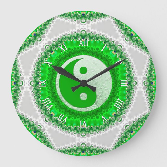 Redondo Grande Prosperity Green YinYang FengShui reloj de la deco (Anverso)