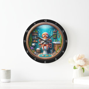 Redondo Grande Pulpo Caprichoso en Reloj de Baño Divertido