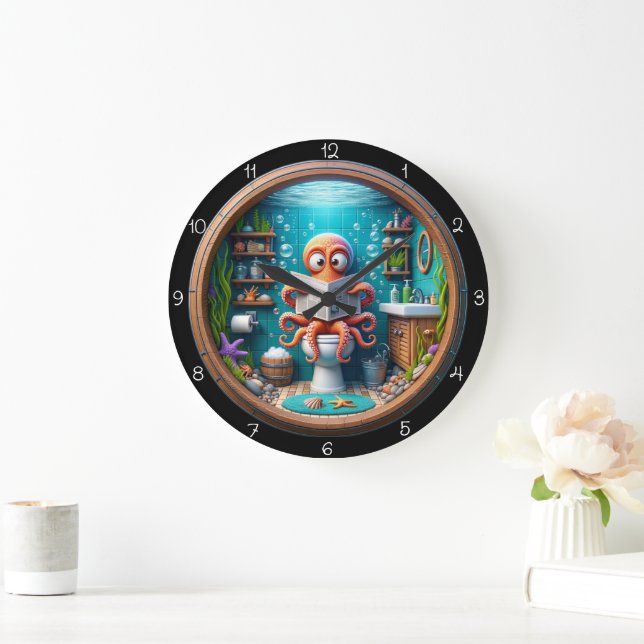 Redondo Grande Pulpo Caprichoso en Reloj de Baño Divertido (Hogar)