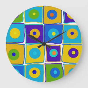 Redondo Grande Punto de polka y reloj de arte de cuadrados