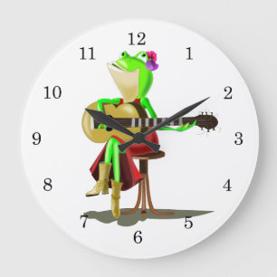 Redondo Grande Rana Jugando Guitarra Divertido Reloj