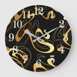 Redondo Grande Reloj abstracto amarillo y negro clásico