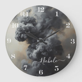 Redondo Grande Reloj abstracto de humo gris personalizado