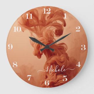 Redondo Grande Reloj abstracto de terracota ahumada personalizado