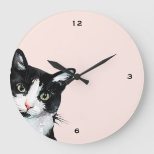 Redondo Grande Reloj adorable de Rubor del gato que mira a