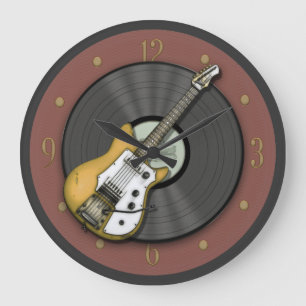 Redondo Grande Reloj amarillo de la guitarra del vintage y de