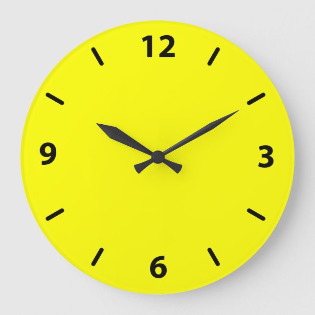 Redondo Grande Reloj amarillo de pared con números negros (Anverso)