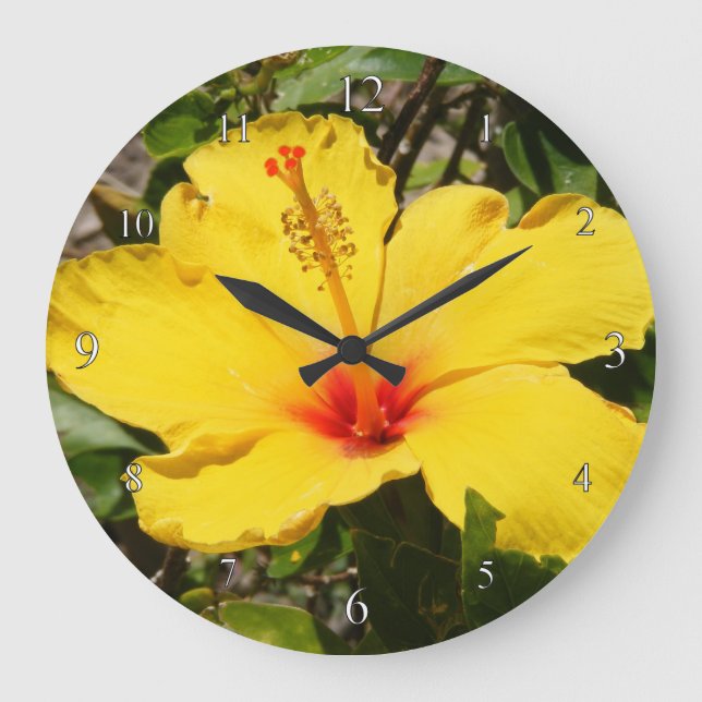Redondo Grande Reloj amarillo hibiscus (Anverso)