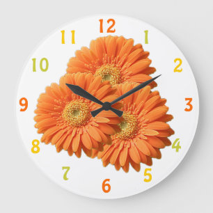 Redondo Grande Reloj anaranjado de las margaritas del Gerbera