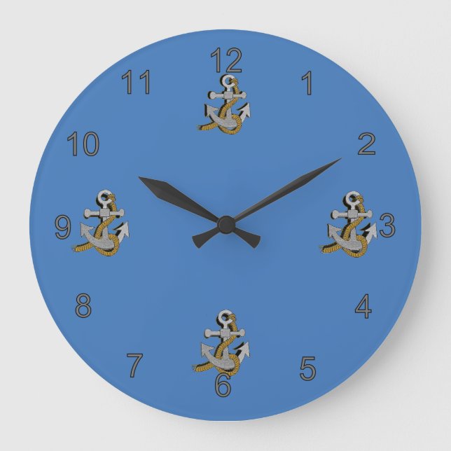 Redondo Grande Reloj - Anclas grises con cuerdas (Anverso)