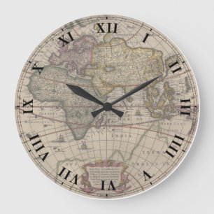 Redondo Grande Reloj antiguo del mapa del mundo