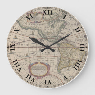 Redondo Grande Reloj antiguo del mapa del mundo