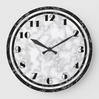 Redondo Grande Reloj Art Deco Blanco y Negro