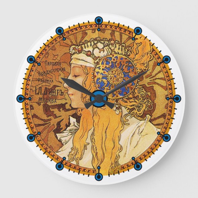 Redondo Grande Reloj Art Nouveau de Alphonse Mucha (Anverso)