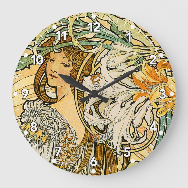 Redondo Grande Reloj Art Nouveau de Alphonse Mucha (Anverso)