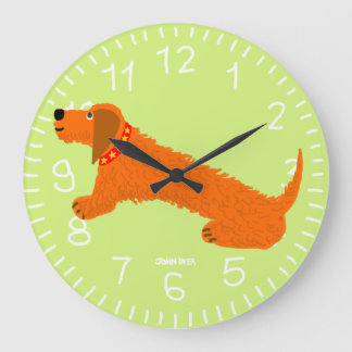 Redondo Grande Reloj artístico: John Dyer Sausage Dog Lime
