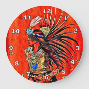 Redondo Grande Reloj azteca del nativo americano del bailarín del
