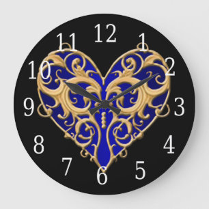 Redondo Grande Reloj azul de corazón filigrí