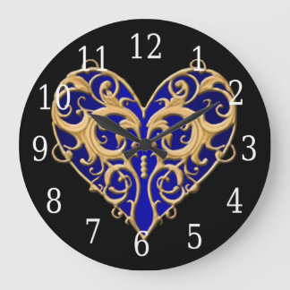 Redondo Grande Reloj azul de corazón filigrí