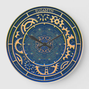 Redondo Grande Reloj azul de estilo Art Déco retro vintage