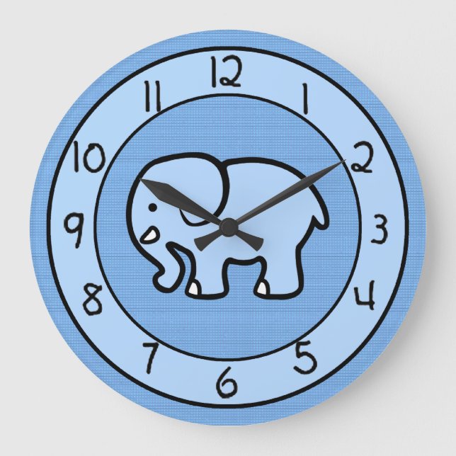 Redondo Grande Reloj azul del elefante para el dormitorio de los (Anverso)