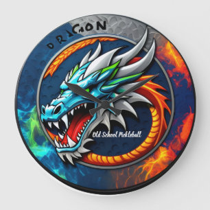 Redondo Grande Reloj azul Old School Pickleball Dragon