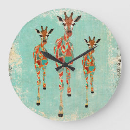 Redondo Grande Reloj azul y ambarino del vintage de las jirafas