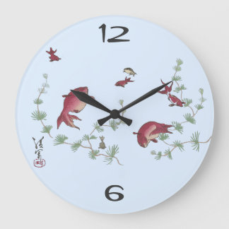 Redondo Grande Reloj Bella Artes japonés Koi