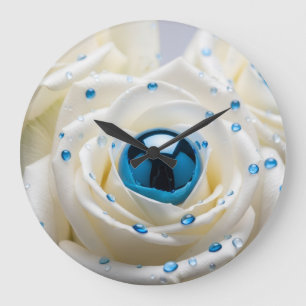Redondo Grande reloj blanco de perlas azules