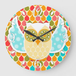 Redondo Grande Reloj blanco del búho de Boheme del búho